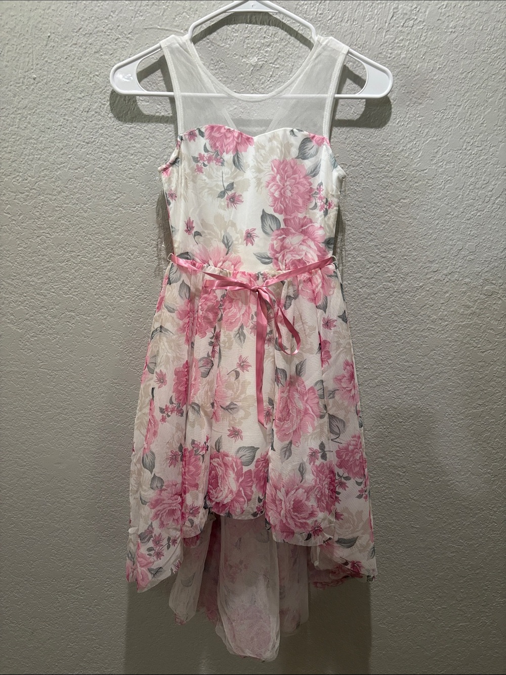 Beautees Pink and White Floral High-Low Girls Dress